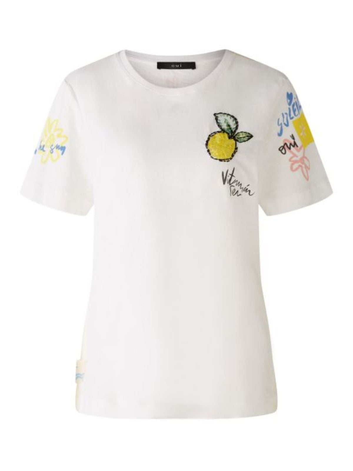 T-shirt con ricamo e stampe piazzate